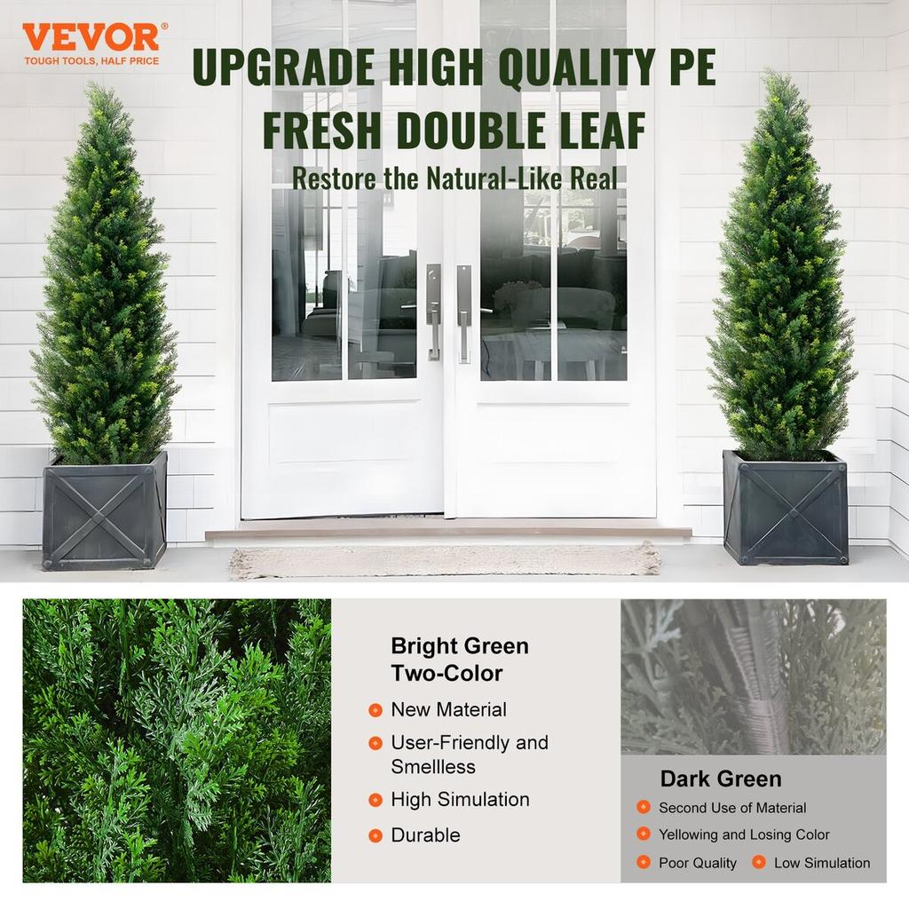 2 Pack 5' Artificial Cedar Topiary Tree Faux Plant UV Decor In/Outdoor