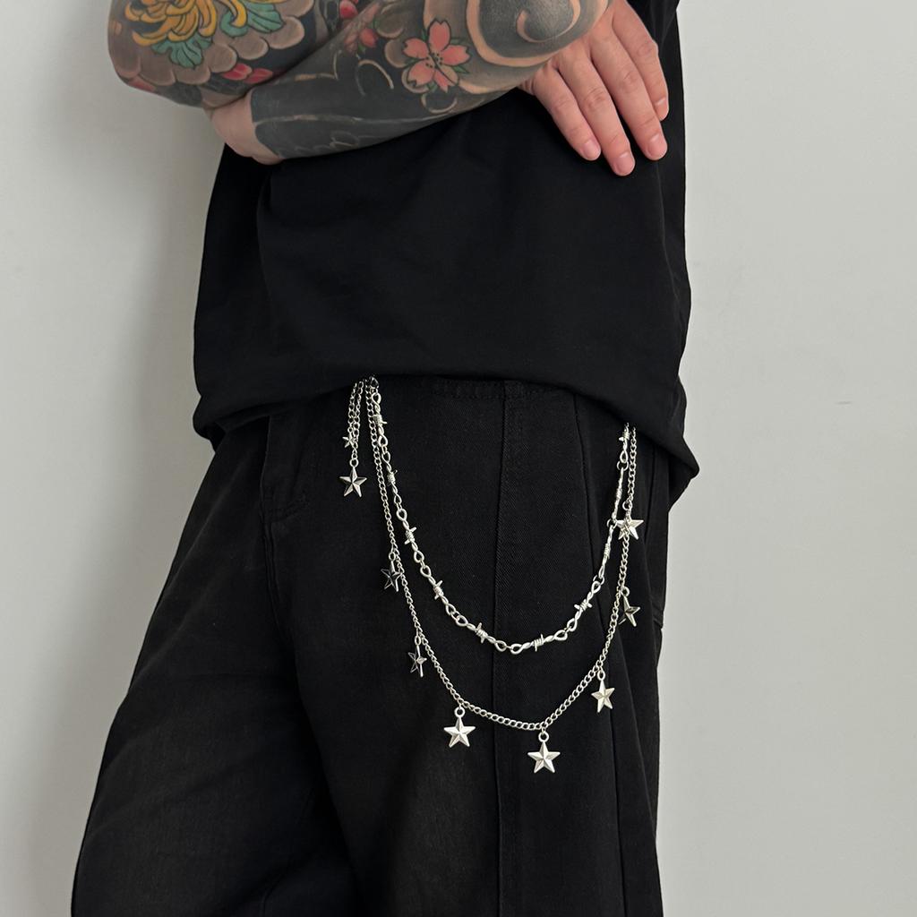 Trendy Hip Hop Double Layer Jeans Pants Chain Men Women Creative Star Pendant Bag Waist Chain Steampunk Jewelry Gift