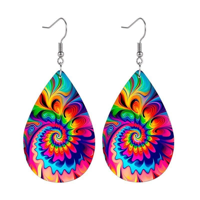 Fashion Colored Pattern Water Droplet Shaped Women Acrylic Earrings For All