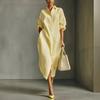 Women Casual Loose Long Sleeve Turn Down Collar Split Long Shirt Dress
