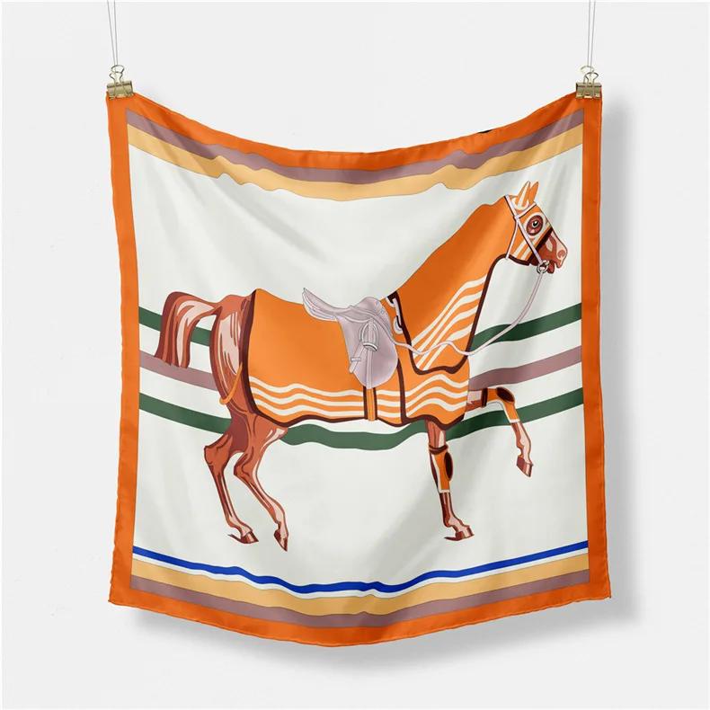 Luxury Print Silk Square Scarf Women Spring Neck Tie Shawl Wraps Female 53cm Hair Hand Wrist Headkercheif Hijab Bandana