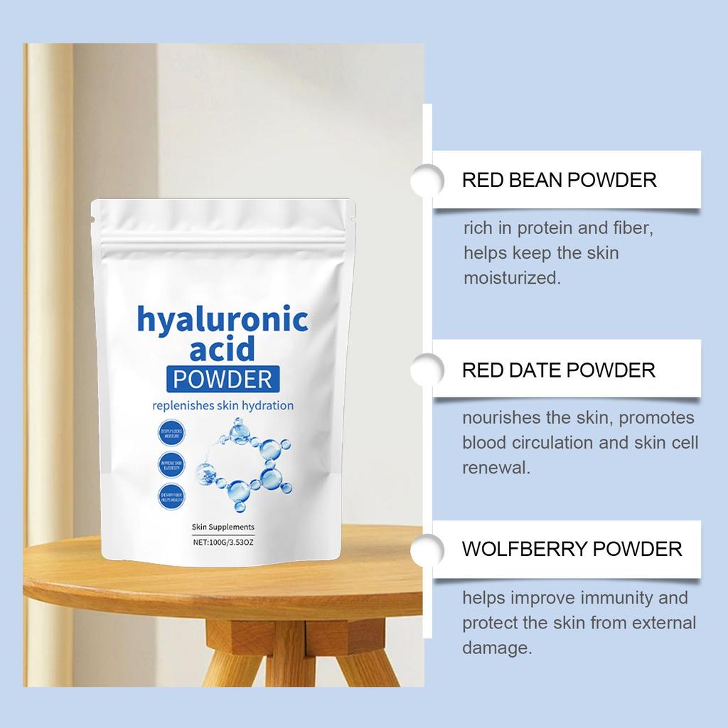 Увлажнение и смягчение кожи с помощью гиалуроновой пудры, растворимой в воде и увлажняющей, 100 г