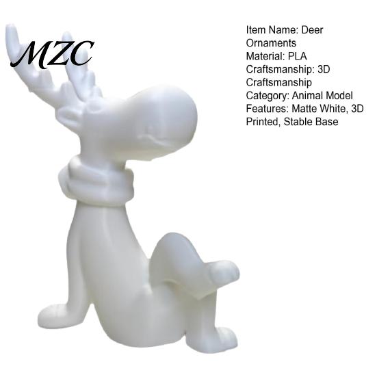 Modern PLA Plastic Sculpture Decor 3D Printed Reindeer Figurine, Cute Sitting Statue with Scarf, Christmas Animal Statues for Home Tabletop Deer Home,