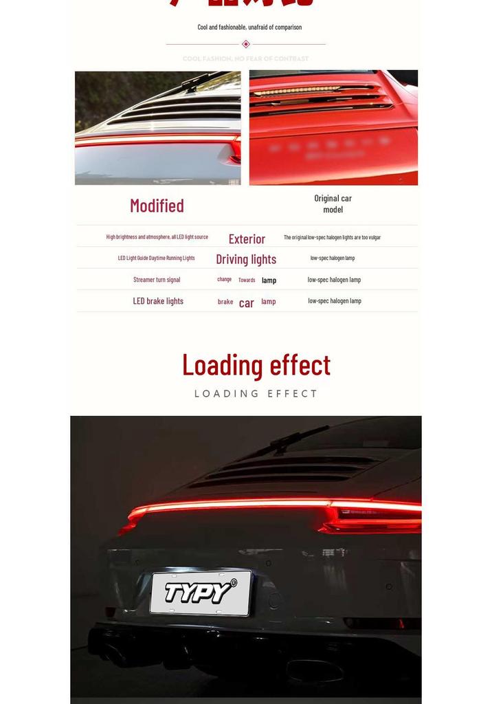 Светодиодный сквозной задний фонарь в сборе для Porsche 911 (2016-2018) - Модифицированный дневной ходовой огонь