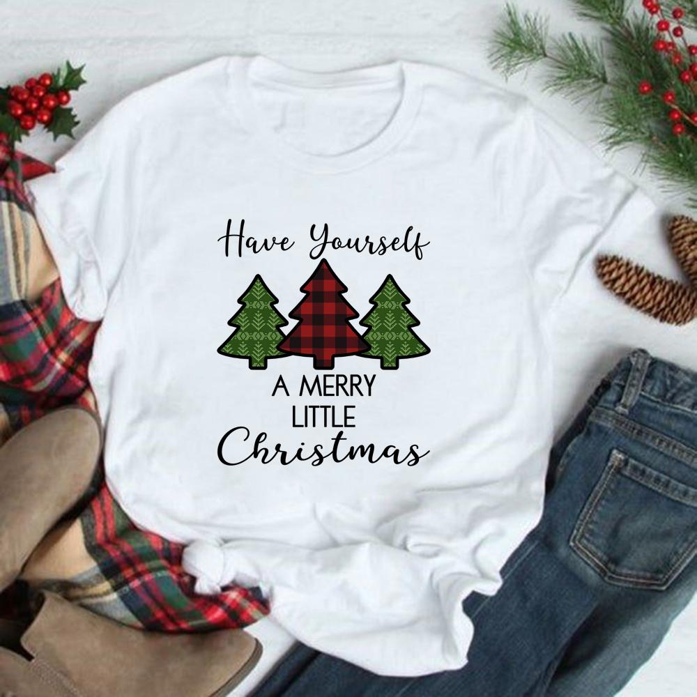 Christmas Tree Graphic Tees Women Short Sleeve Harajuku T Shirt Tumblr Female Xmas Party Festival