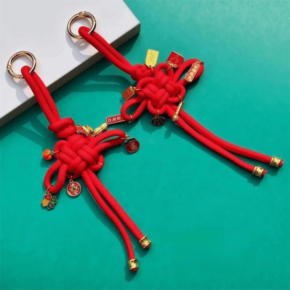 Cute Chinese Phone Chain Retro Fortune God Keyring Hand-woven Plutus Lucky Keychain Decoration