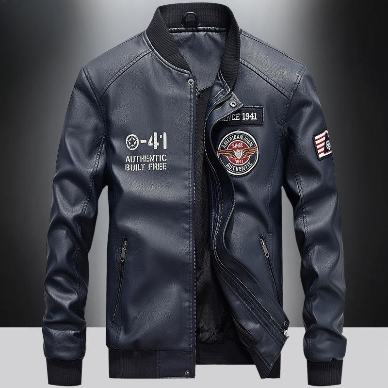 Autumn/Winter Leather Men's and Fleece Motorcycle Leather Jacket Trend Youth Baseball Clothing Embroidered Leather Jacket