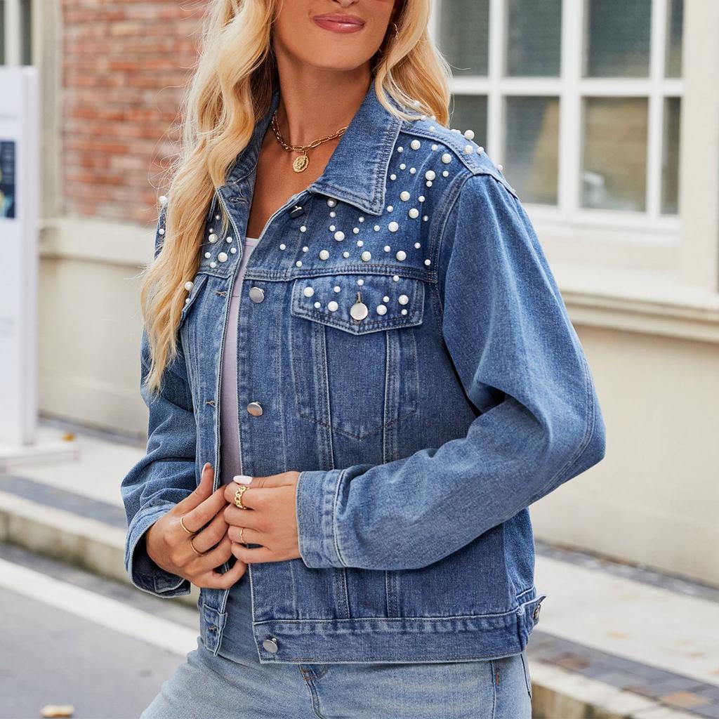 Женская мода Свободная джинсовая короткая куртка Куртка Топ с длинными рукавами Женская