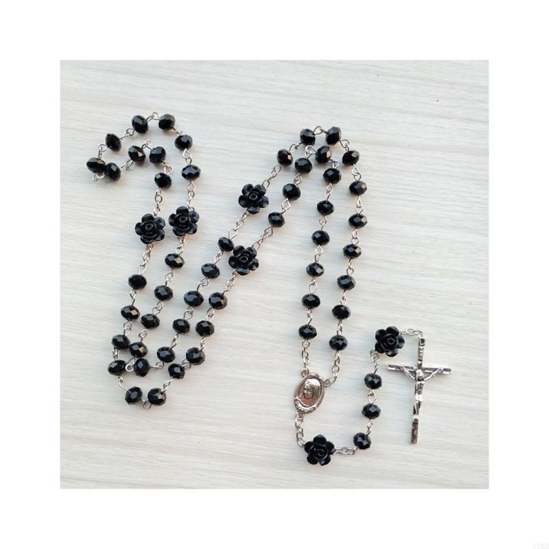 62KD Розовый Хрустальный Четки Ожерелье Католическое Винтажное для Подвески Крест Длинная Цепочка Ожерел