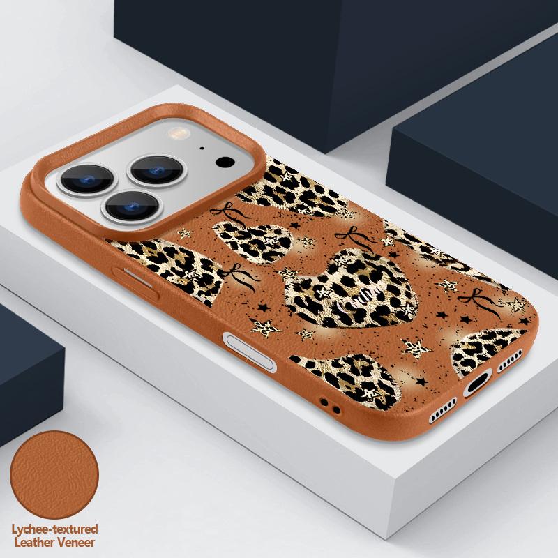 Чехол с леопардовым принтом и бантами Для iPhone 17 18 Pro Max Силиконовый чехол с текстурой кожи Для iPhone 16 15 14 13 Pro Max 17E