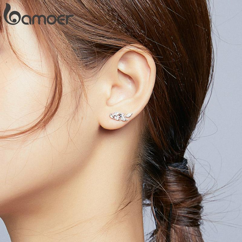 BAMOER геометрические серьги-гвоздики с блестящими ушами пшеницы для женщин, серьги из стерлингового серебра 925 пробы, ювелирные изделия