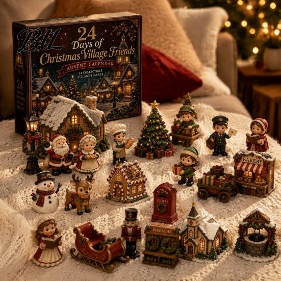 Acrylic Collectible Figurines 24 Days Advent Calendar 2026, Mini Highland Cow/Horse/Dog Figures Christmas Countdown Dolls Set Calendar, 2D Hanging