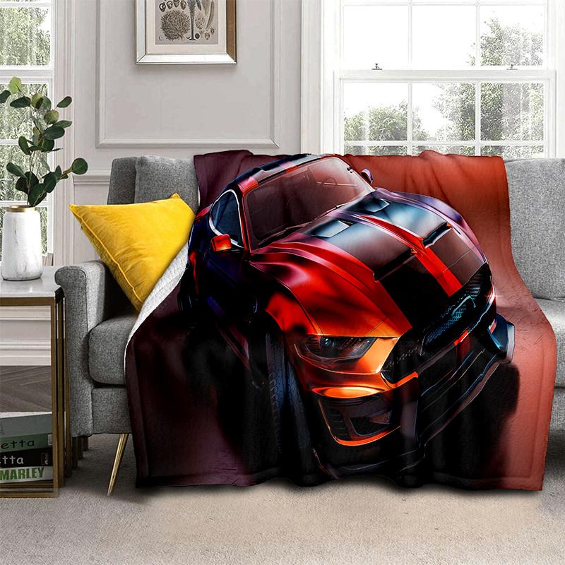 3D Mustang Racing Car Sign GTR Soft Plush Blanket,Flannel Blanket Throw Blanket for Living Room Bedroom Bed Sofa Cover Gift