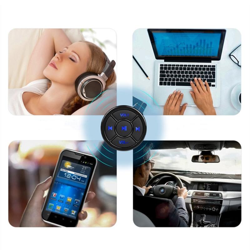 Wireless Bluetooth-compatible Media Button Remote Selfie Control Car Motorcycle Steering Wheel Music Player with Stand