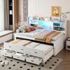 Sofa Bed Daybed 90x200 Cm Pull-out Bed 3 Drawers LED Strip USB+Type-C Bedside Shelf Without Mattress White