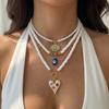 4pcs Lucky Blue Evil Eye Pendant Necklaces Set for Women Bohemian Colorful Heart Multilayer Beaded Necklaces Stacked Jewelry