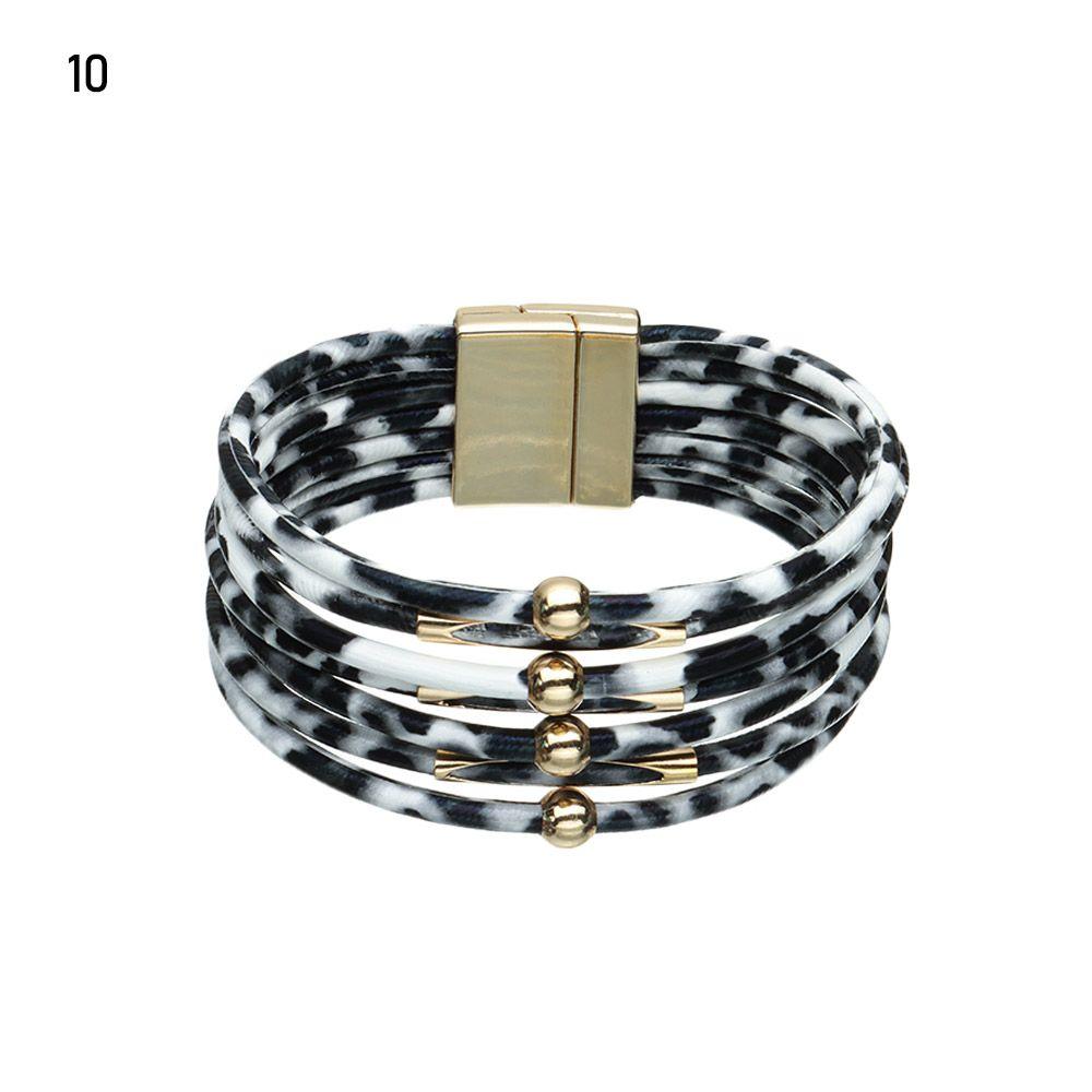 Retro Elegant Women Wrist Bands Leopard Leather Bracelets Multilayer Bangles Wide Wrap Bracelet