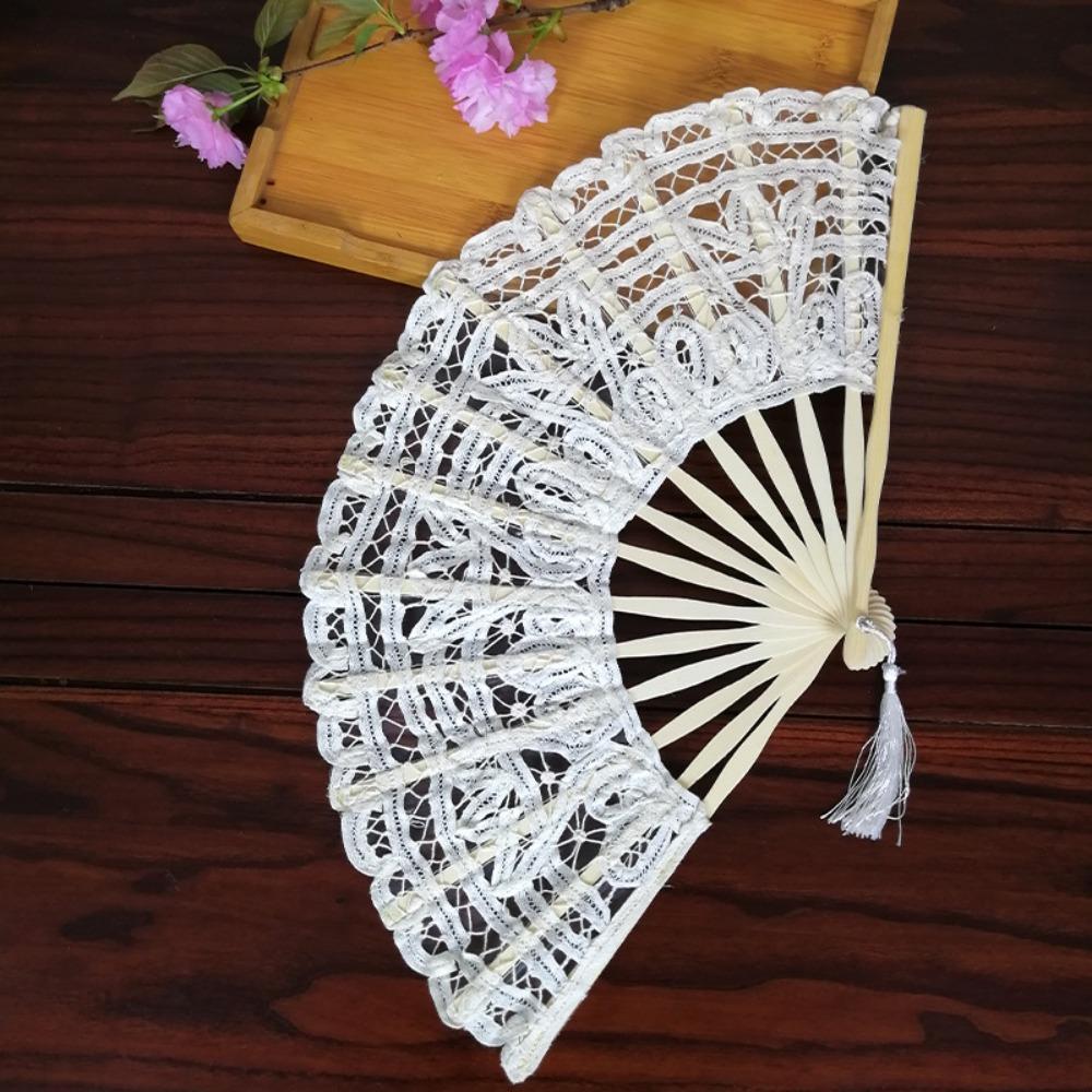 European Style Vintage Lace Hand Fan Hand Held Dance Fan Embroidered Folding Fan Wedding