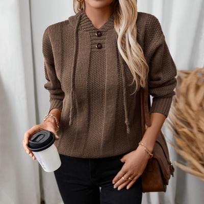 Однотонный худи Осенне-зимний новый свободный пуловер с длинными рукавами и кулиской Женский свитер