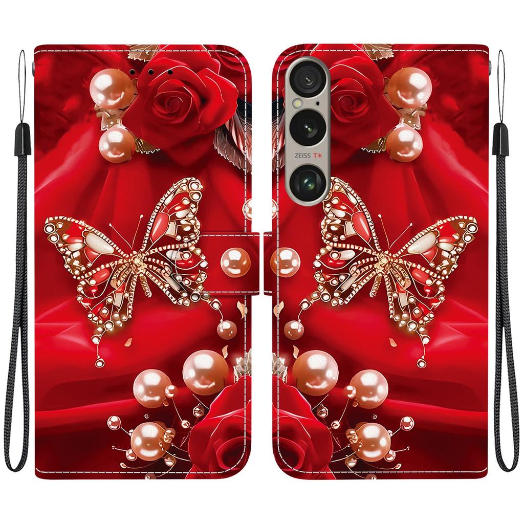 Чехол-книжка из искусственной кожи ручной работы для Sony Xperia 1 VI, противоскользящая противоударная крышка с ремешком на запястье и дизайном в виде сердечка/розы/кошки