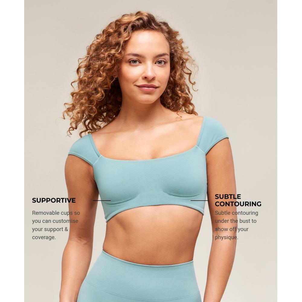 Gymshark Мягкий лифчик-бюстгальтер Sculpt Cap Sleeve Bralette Rest Blue B3b3a Udbb