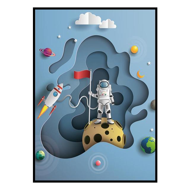 Outer Space Astronaut Cartoon Picture Poster Canvas Painting Kids Room Prints and Decoration Mural for Modern Home Decor No Frame
