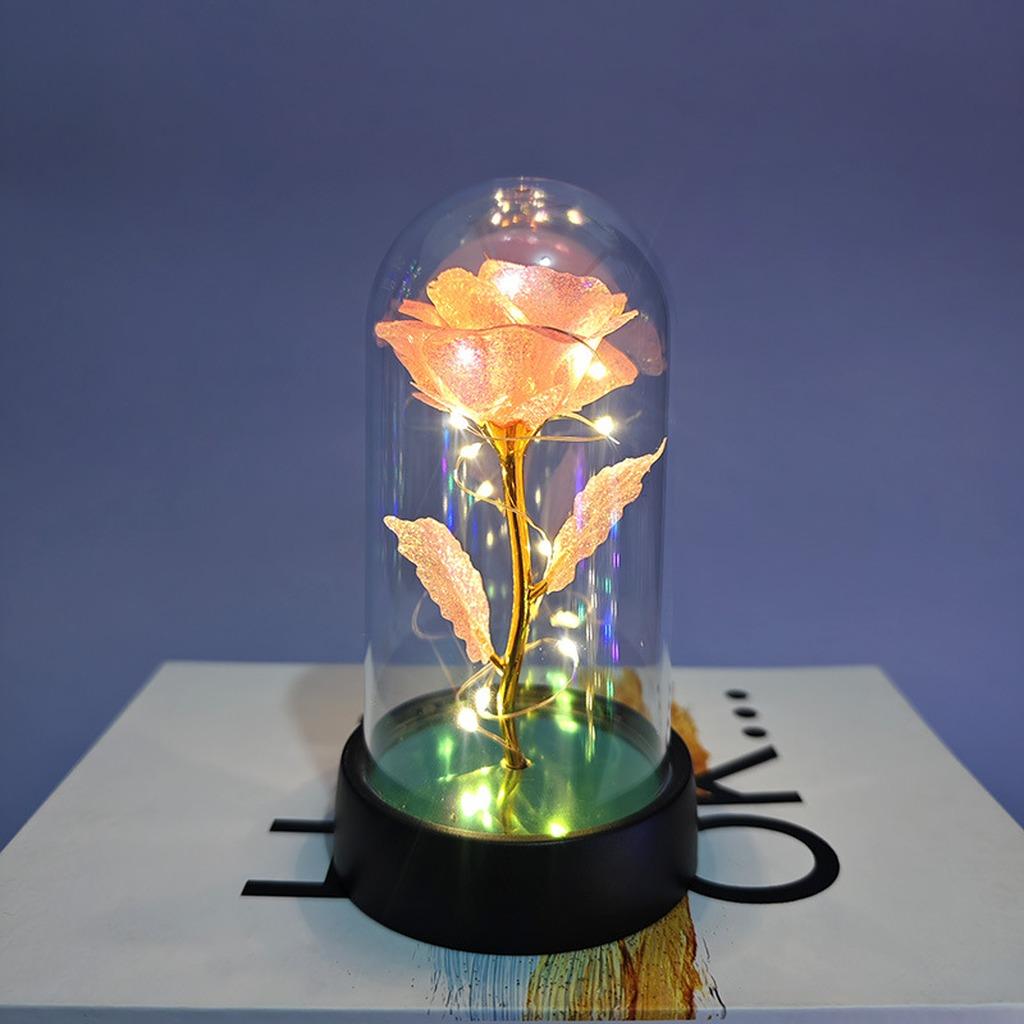 Eternal Rose Decor Compact Glass Dome Night Light Table Decor Night Light Soft Led Lighting Gold Foil Rose Gift For Bedroom