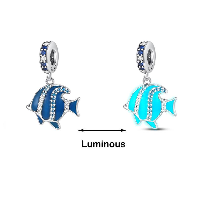 100% 925 Sterling Silver Firefly Star Bling Bling Blue Luminous Charms Beads Fit 925 Original Bracelets DIY Fine Jewelry