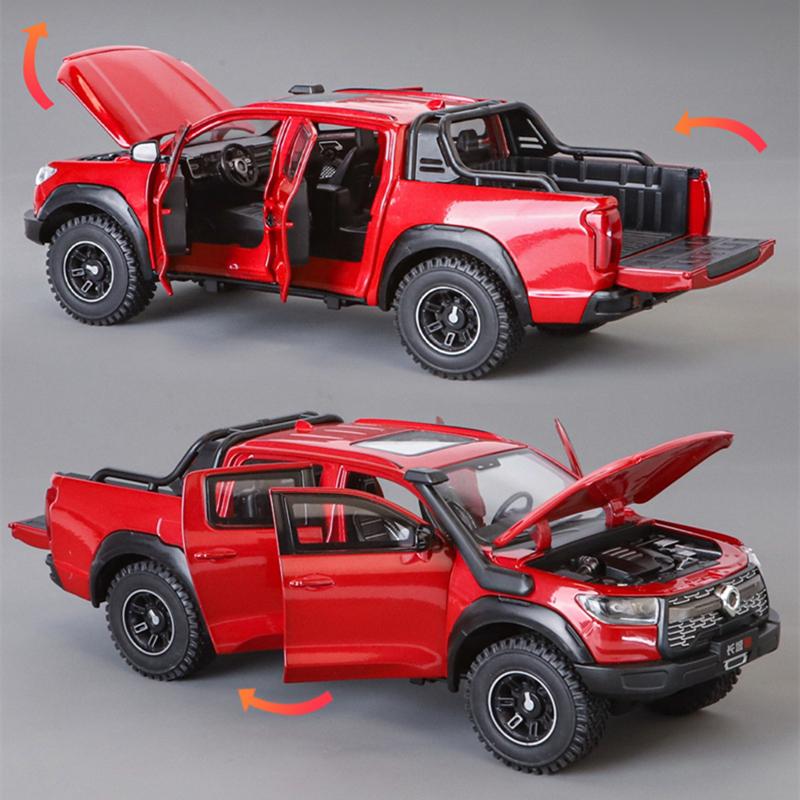 1/24 Great Wall Motor POER Pickup Alloy Car Model Diecast Metal Offroad Vehicles Car Model Simulation Sound Light Kids Toy Gift
