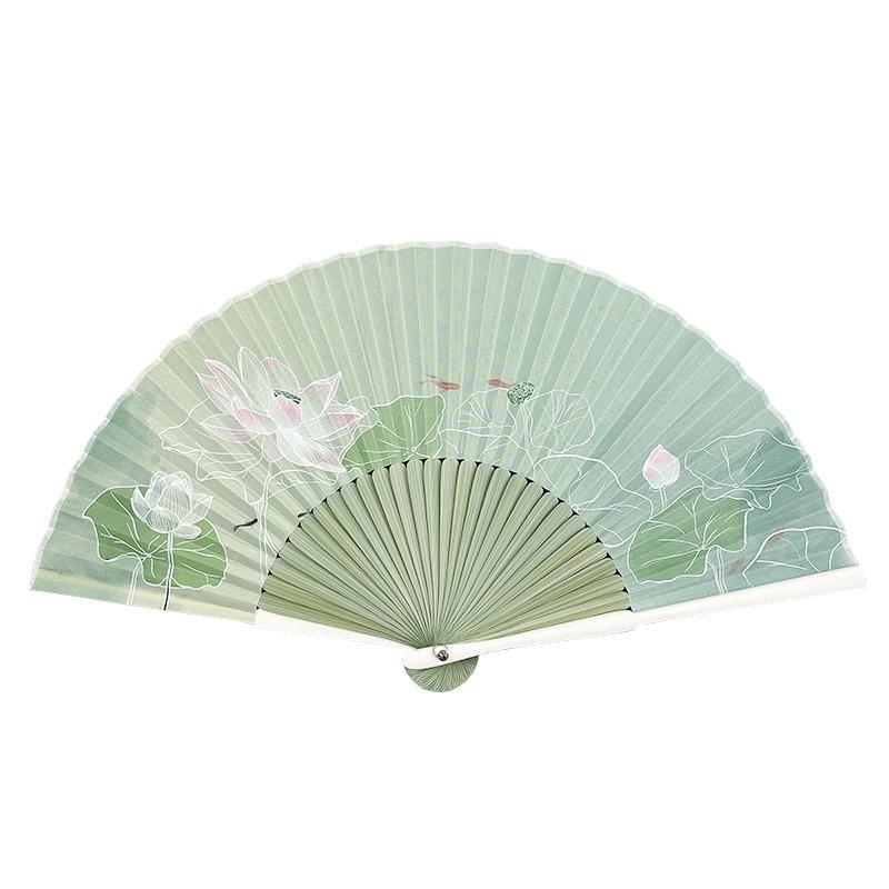 1PC Fan Summer Chinese Style Folding Fan Retro Style Lotus Classical Hanfu Cheongsam Daily Portable Folding Fan Dance Fan
