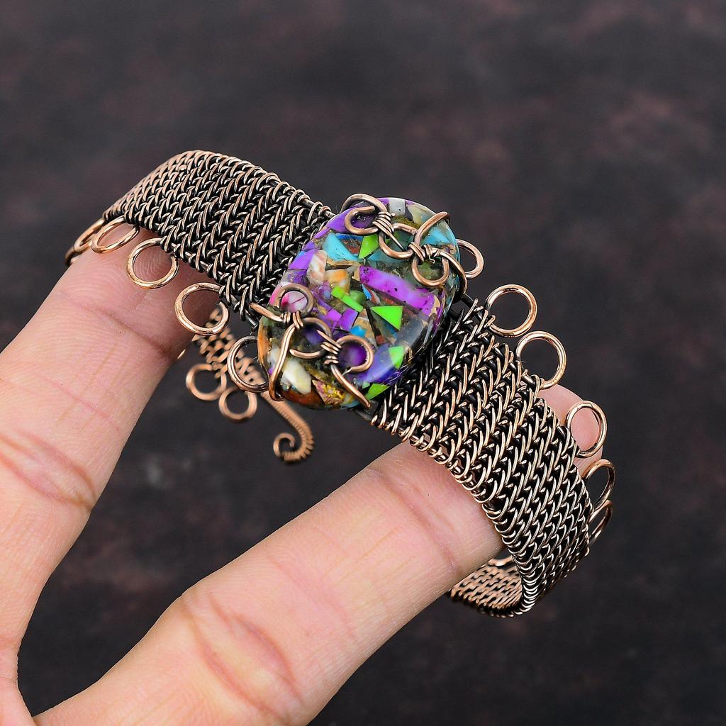 Fiesta Kingman бирюзовый браслет Медная проволока обернутая регулируемый браслет-манжета Мульти медная бирюзовая манжета Ювелирные изделия ручной работы с драгоценными камнями Назначение Подарок