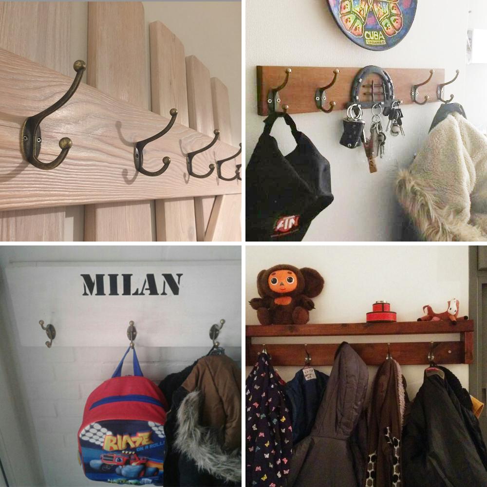 5Pcs Double Coat Hooks Wall Mounted Bathroom Coat Rack Retro Bronze Clothes Hanger Heavy Duty Door Coat Non-slip Hooks