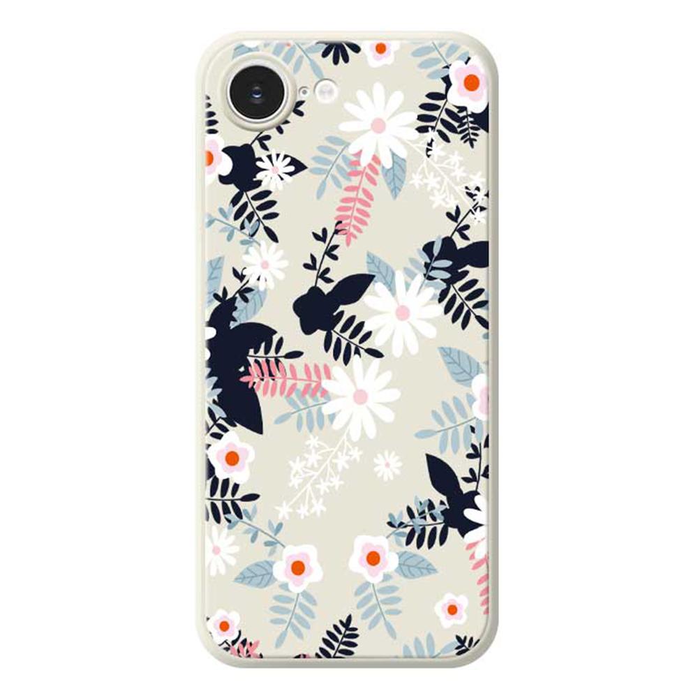For iPhone 16e Case Flowers and Leaves Pattern Printing Straight Edge TPU Phone Back Cover