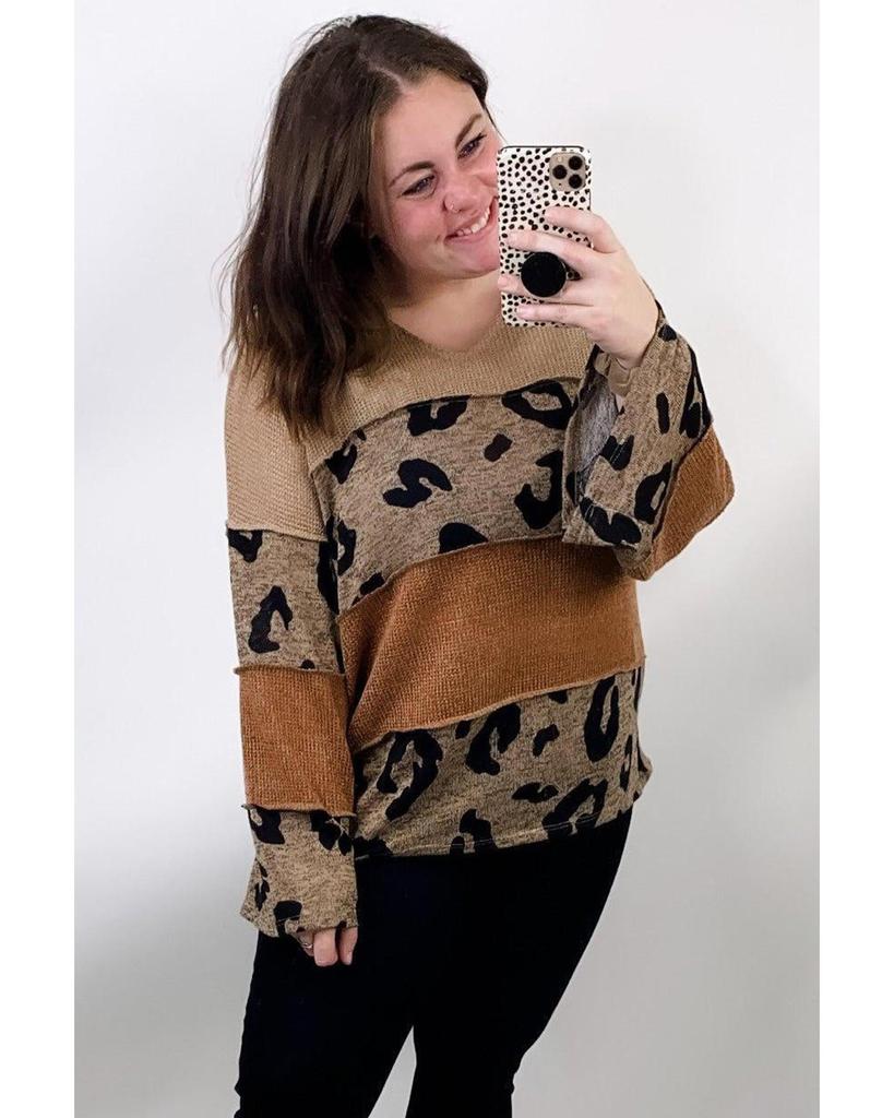 Azura Exchange Вязаный топ в стиле пэчворк с леопардовым принтом Colorblock
