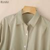 Down Zanzea Turn Women Collar Casual Long Sleeve Solid Blouse