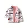 Kids Girls Polar Fleece Jacket Polka Dot Print Thick Thermal Stand Collar Zip-up Outwear