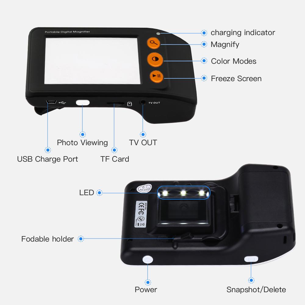 Портативная цифровая лупа с ЖК-экраном 3,5 дюйма, вилка ЕС, помощь в чтении для людей со слабым зрением, зум 2x-25x, складная электронная видеолупа YS008