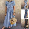 European-American Multi-Button Distressed Denim Dress