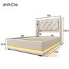 Lit simple - MUVOE - 90x200 cm - Tête de lit capitonnée - Recharge USB Type-C - LED intégrée