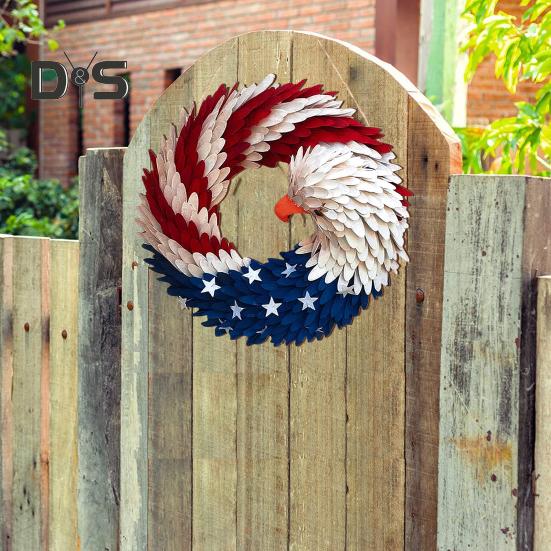 Патриотический венок с орлом 4 июля Деревянное украшение Крытый Открытый входная дверь Настенный подвес День независимости День памяти Дверной знак Подвеска