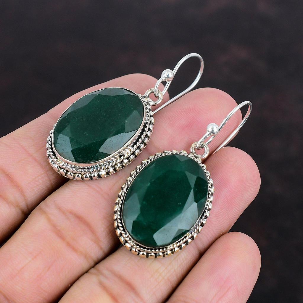 Серьги с ограненным замбийским изумрудом, серьги из стерлингового серебра 925 пробы, серьги в винтажном стиле, ювелирные изделия ручной работы, серьги-подвески с драгоценными камнями, подарки для матери