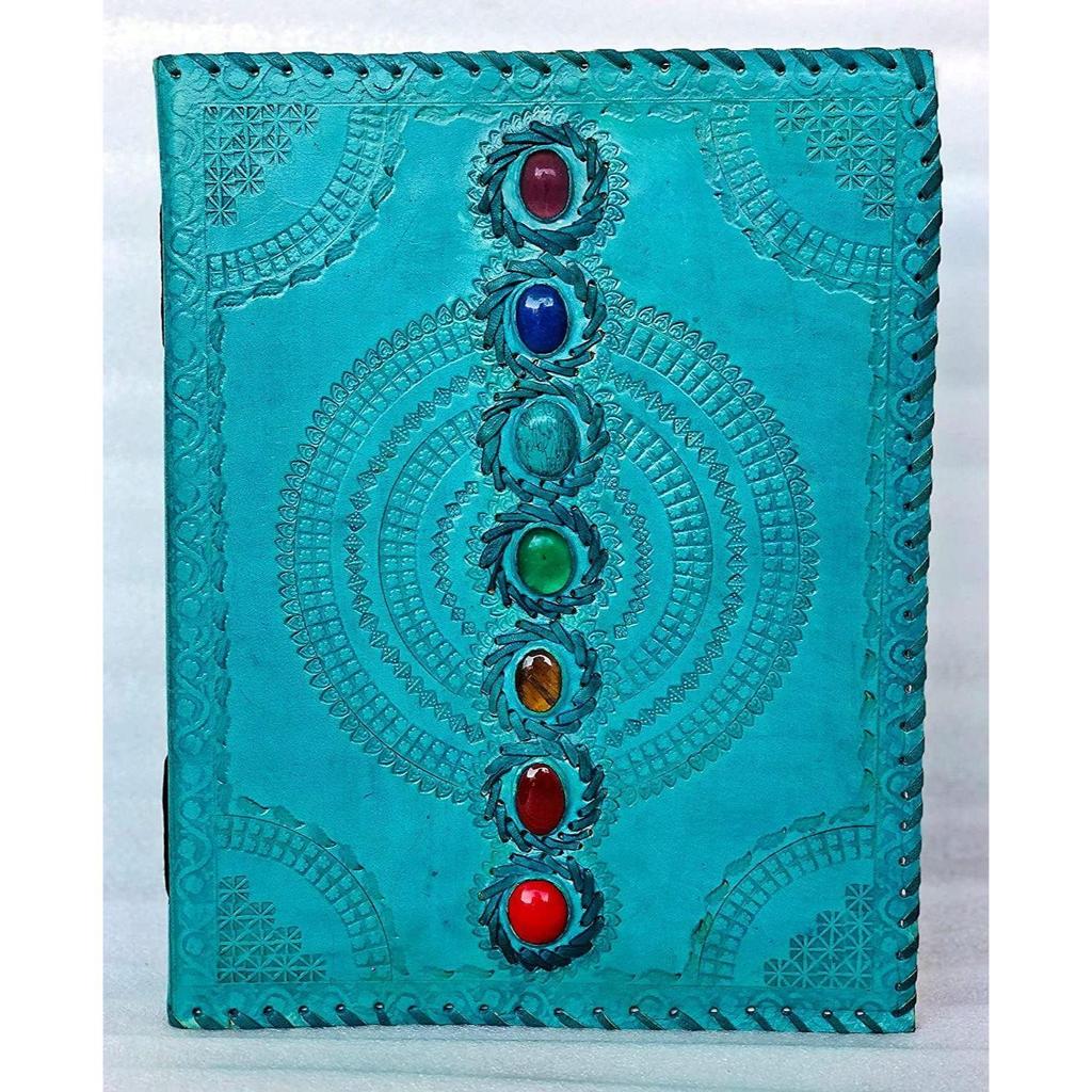 Журнал Fat Leather на 600 страниц, большой, из семи камней, кожаный блокнот, журнал, пустая книга ручной работы, альбом для рисования, повседневное использование (Линованные страницы, бирюзовый цвет)