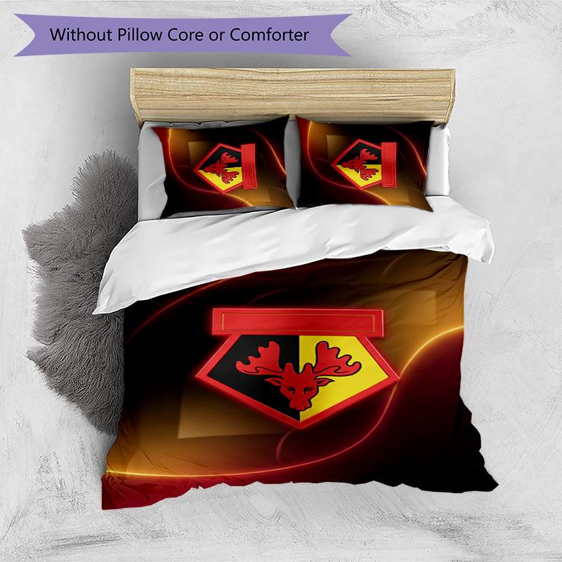 Watford Football Printed 3 Pieces Bedding Set, Comfortable Skin Friendly Bedroom Duvet Cover Set