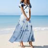 Women's Casual Fashion Print Long Dresses V-Neck Short Sleeve Dresses