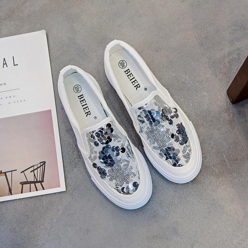 Модные женские белые парусиновые лоферы, блестящая платформа, низкий верх, слипоны, повседневная обувь, комфорт для ежедневной ходьбы, кроссовки для девочек