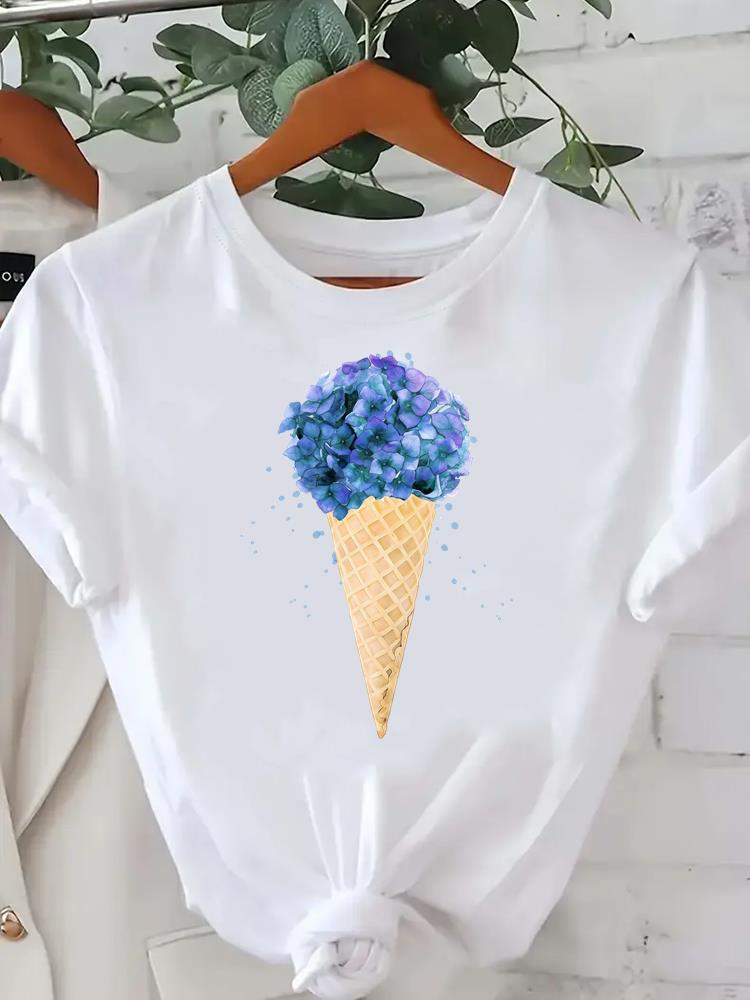 (Азиатский размер) цветочный letter тренд Женская футболка Модная женская одежда Повседневная футболка Женский топ С принтом Графический Короткий рукав Футболки