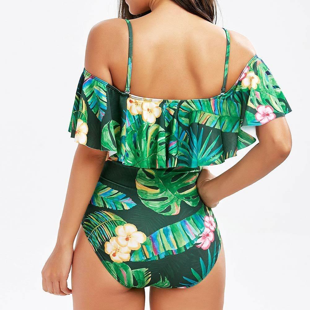 One Woman Piece Swimsuit Ruffles Floral Printed Monikini Padded Bathing Suit