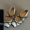 Sheepskin Version~ Cross Strap Square Head Sports Ballet Shoes Women's Retro Temperament Shallow Mouth Mary Jane Shoes Flat Shoes