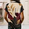 Women Plus Size Lapel Short Sleeve Top Wine Bottle And Leaf Art Print Button Front Casual Blouse