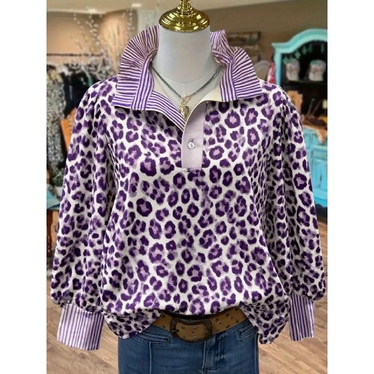 Женская блузка в ретро-рождественский узор - отложной воротник, длинный рукав, свободный повседневный силуэт, праздничный топ с принтом елки, подходит для осени/зимы